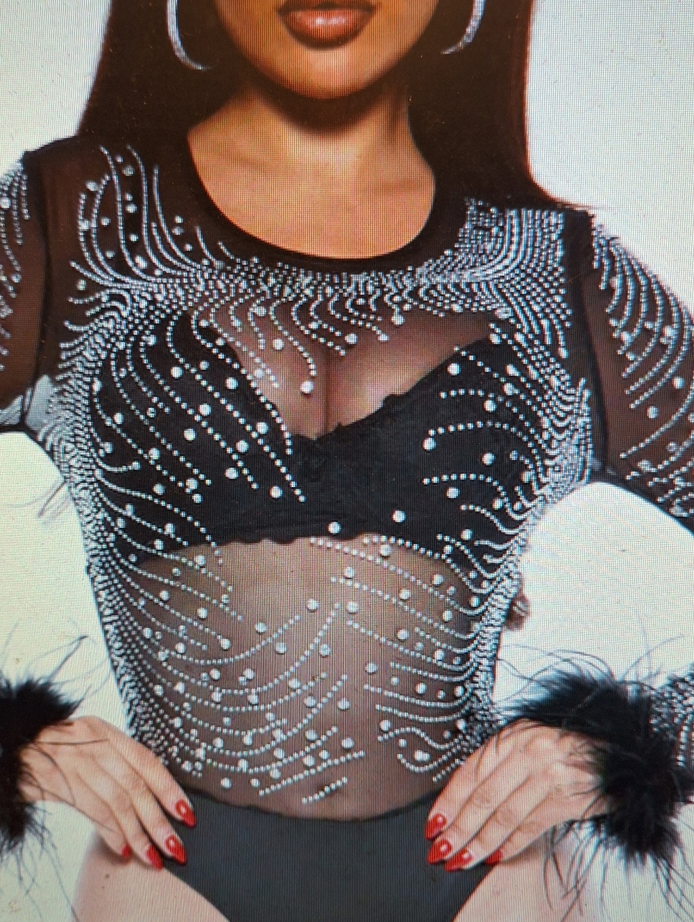 Fashion Nova Starry Night Rhinestone Feather Bodysuit SHEER Ladies 1X SHEER NWT - Picture 1 of 5